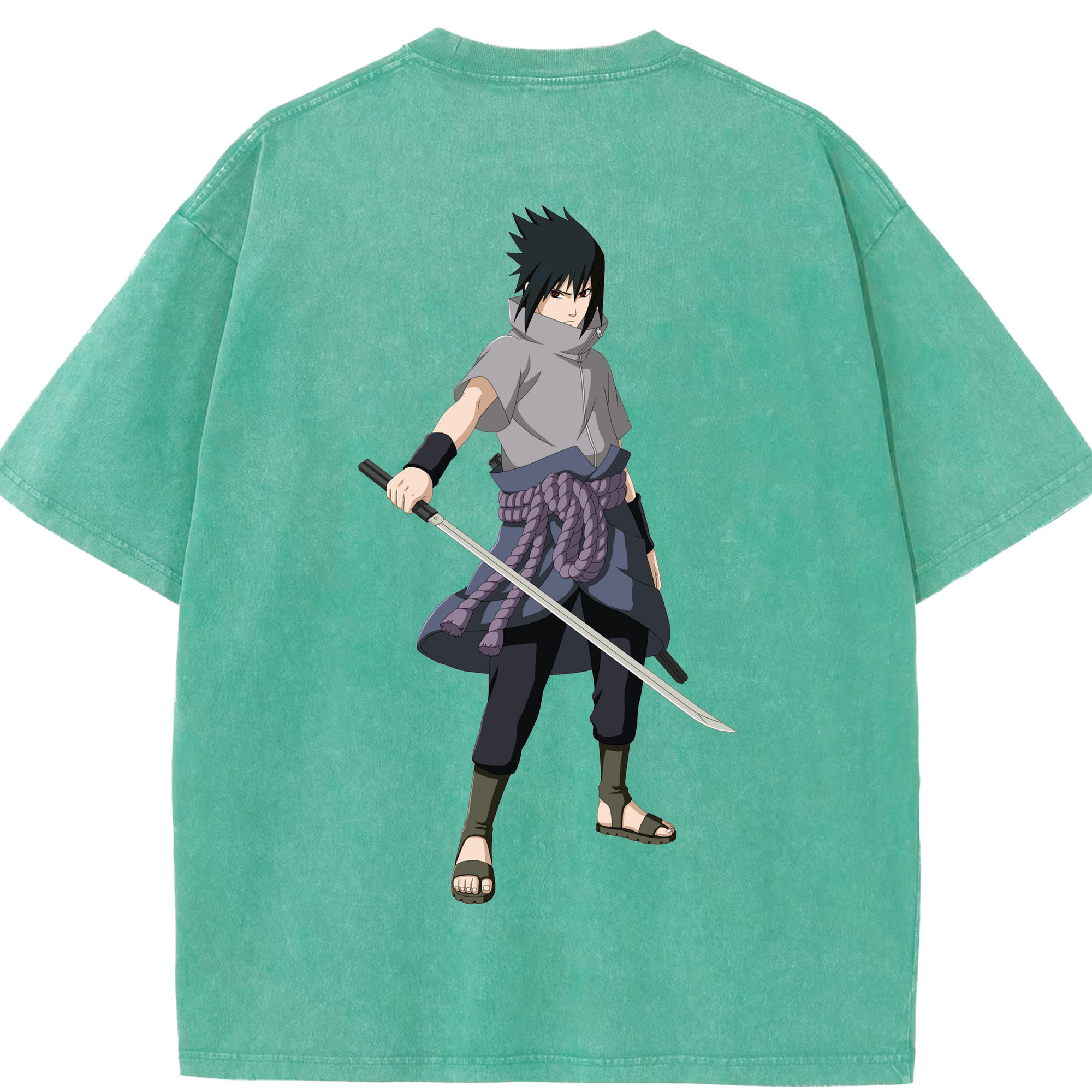 （画像用） NARUTO -ナルト- うちは サスケ Uchiha Sasuke 綿100% ヴィンテージ風 半袖Tシャツ（背面プリント）